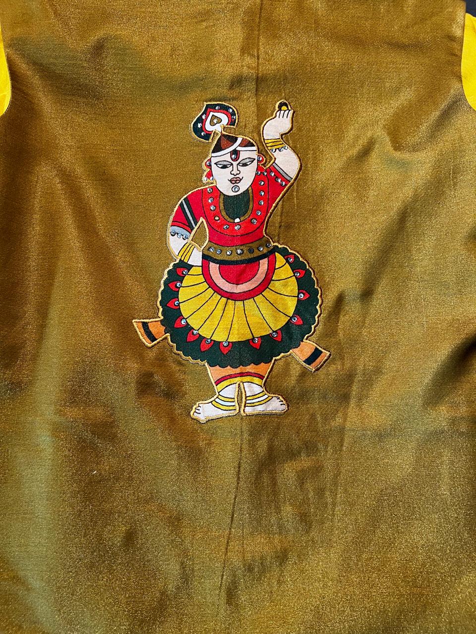 HALDI METALLIC SET OF 3 ( KURTA + CHURIDAR + jACKET )