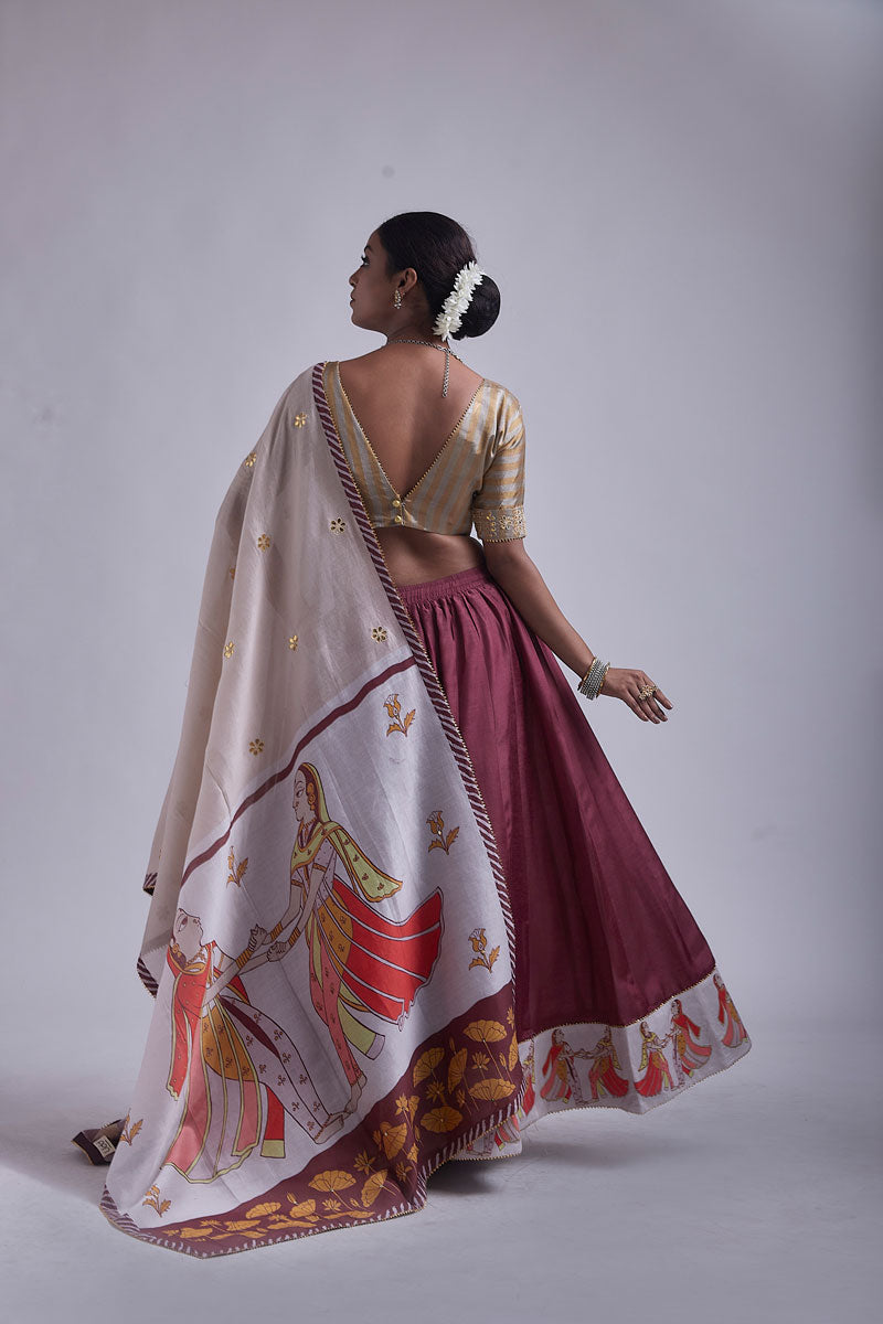 Wine Phugadi Lehenga (set of 3)