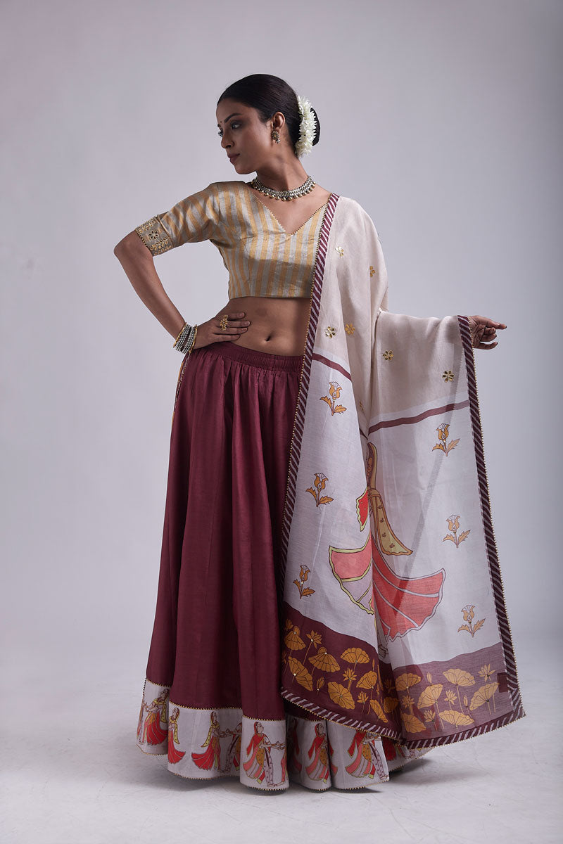 Wine Phugadi Lehenga (set of 3)