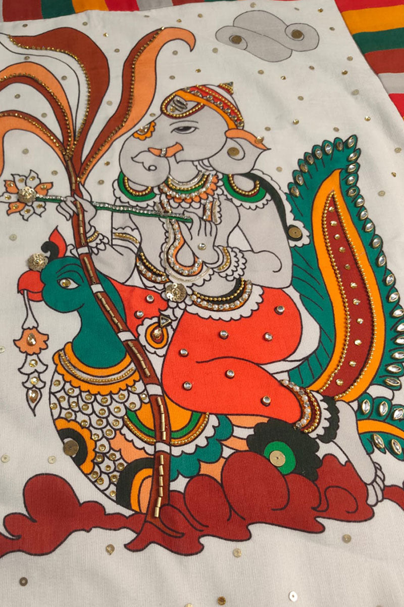 GAJAPATI WHITE FABRIC WALL ART