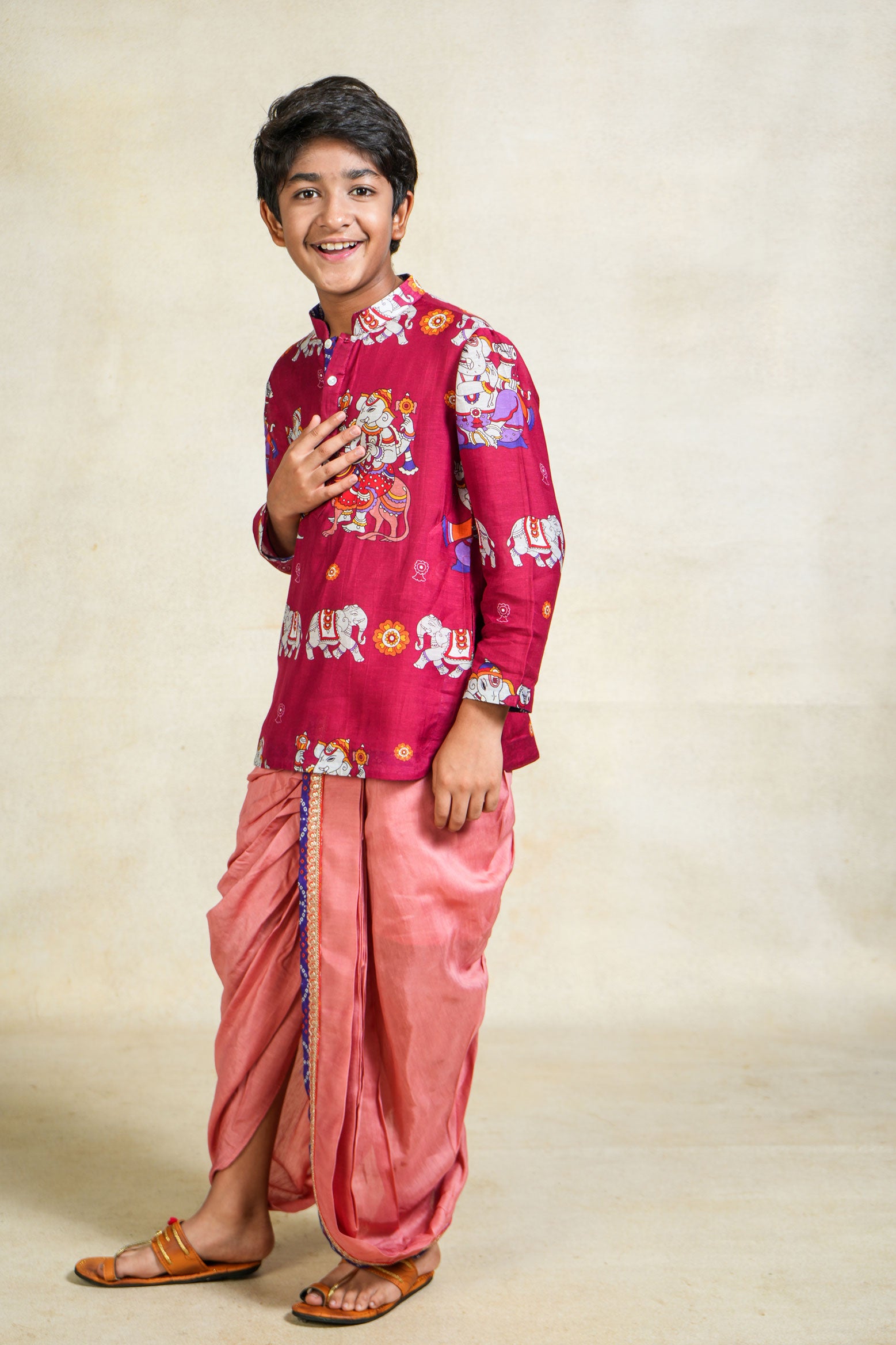 Bal Ganesh magenta kurta + dhoti set ( set of 2)