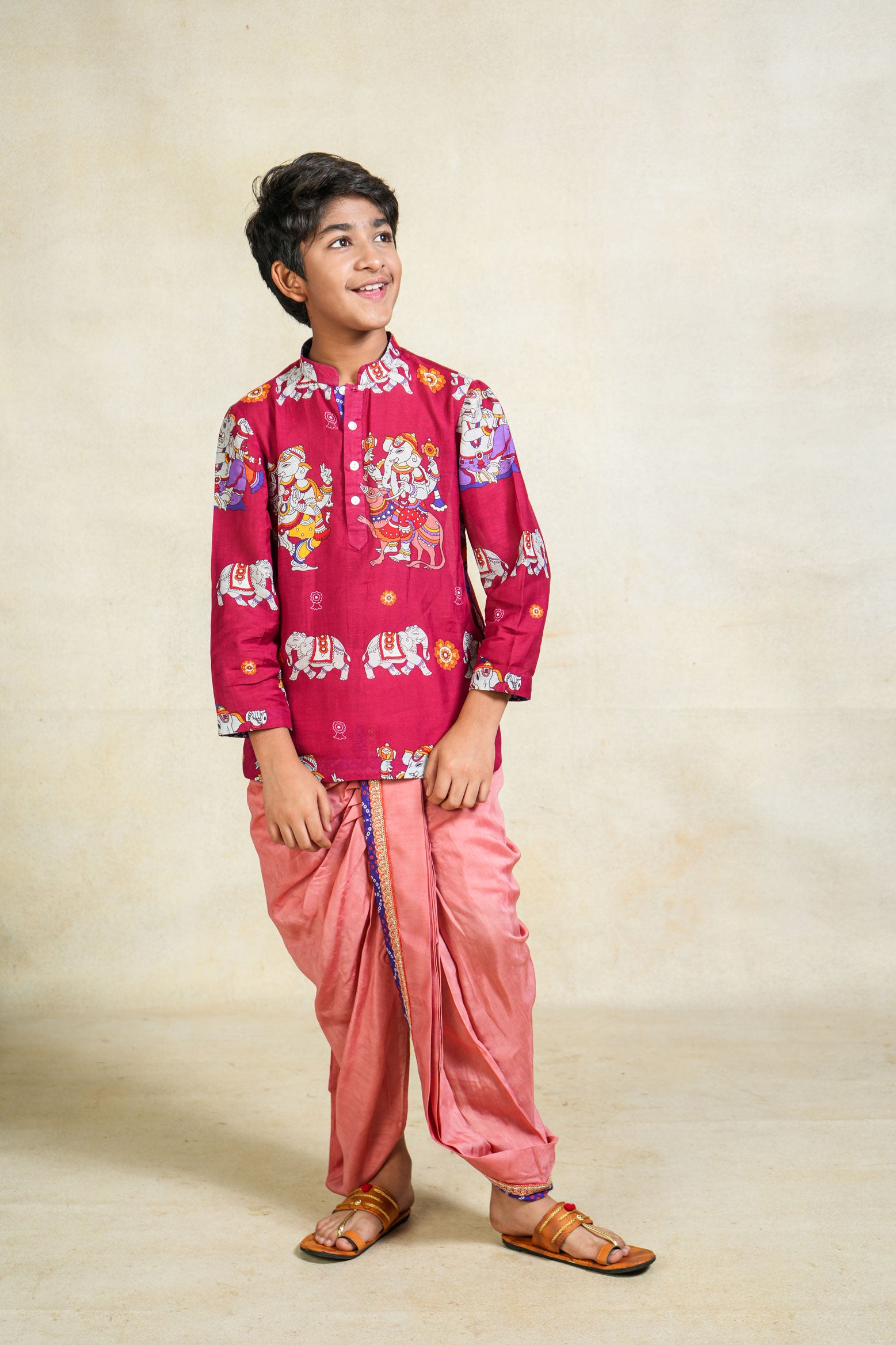 Bal Ganesh magenta kurta + dhoti set ( set of 2)