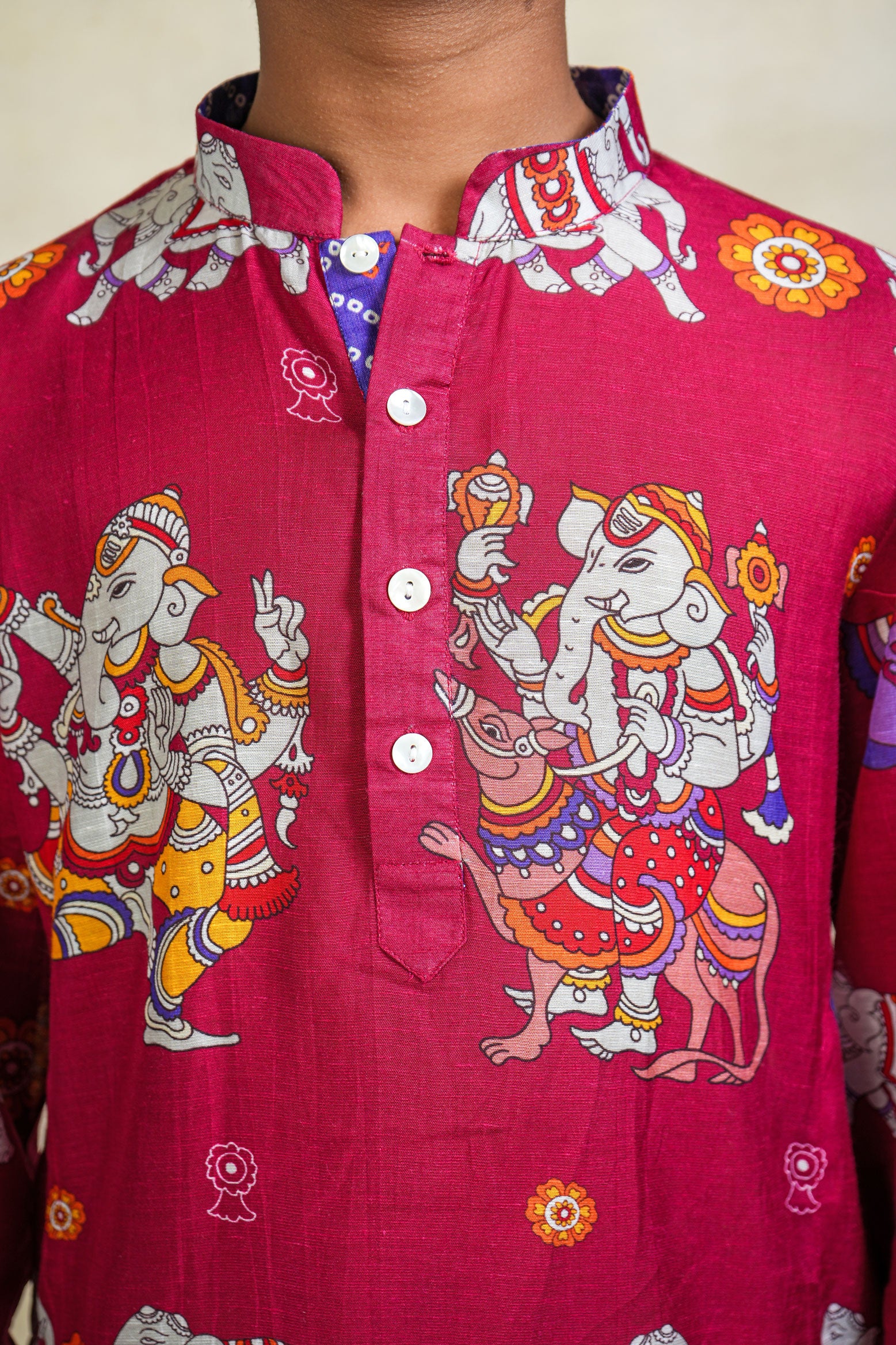 Bal Ganesh magenta kurta + dhoti set ( set of 2)