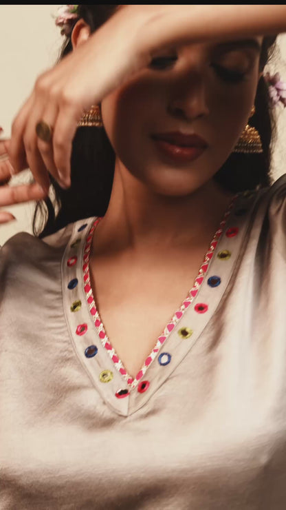 MEGHDOOT GREY KURTA + SALWAR + DUPATTA (SET OF 3)