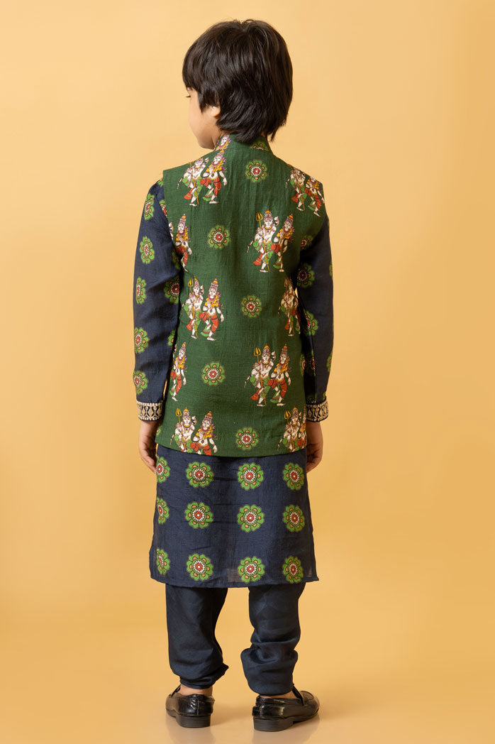 NEEL KURTA + CHURIDAR SET of 3 (kurta + churidar + jacket )