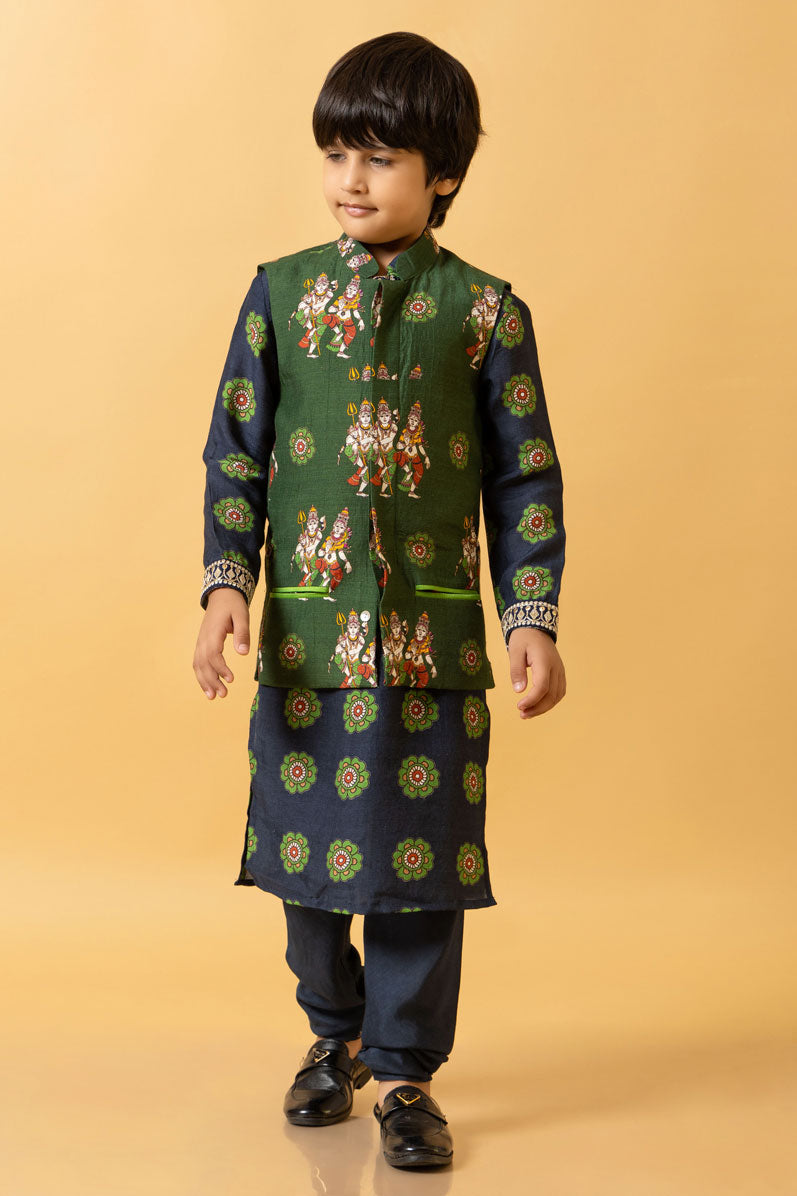 NEEL KURTA + CHURIDAR SET of 3 (kurta + churidar + jacket )