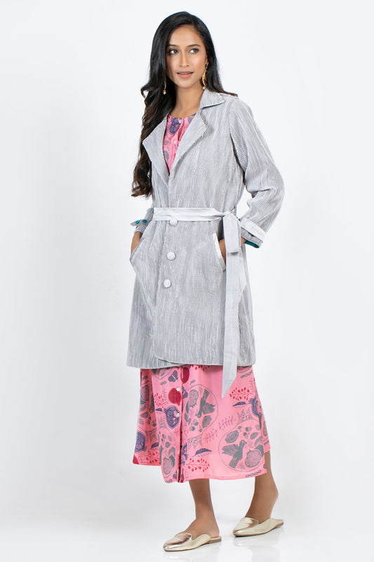 Metallic silver jacket-micro-pleated