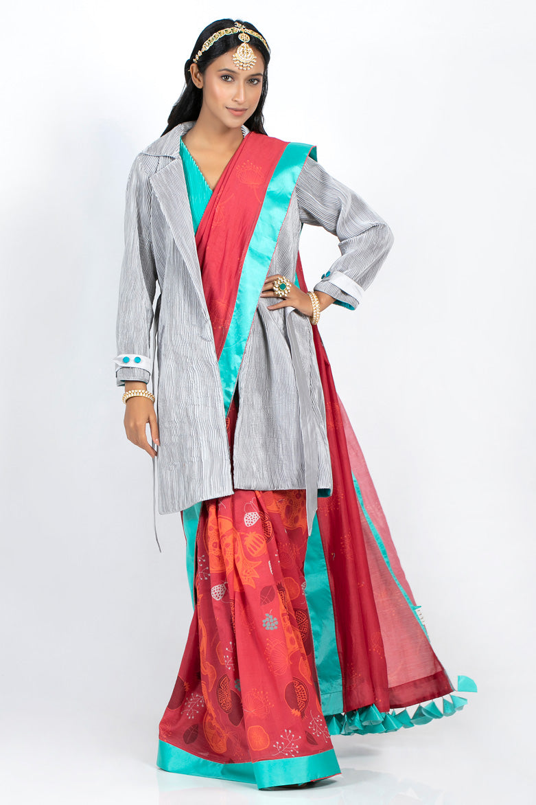 Metallic silver jacket-micro-pleated