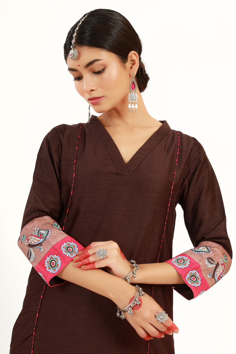 Coffee Saraswati Set + Brahmi dupatta ( set of 3 )