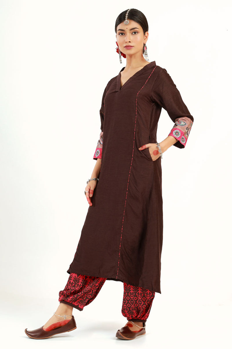 Coffee Saraswati Set + Brahmi dupatta ( set of 3 )