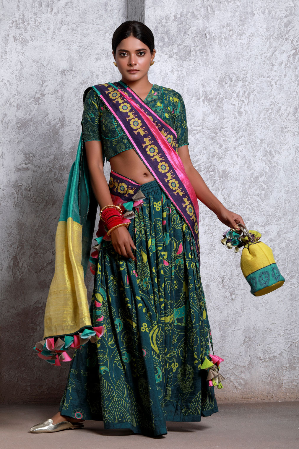 Bagh Green Lehenga (Set of 3)