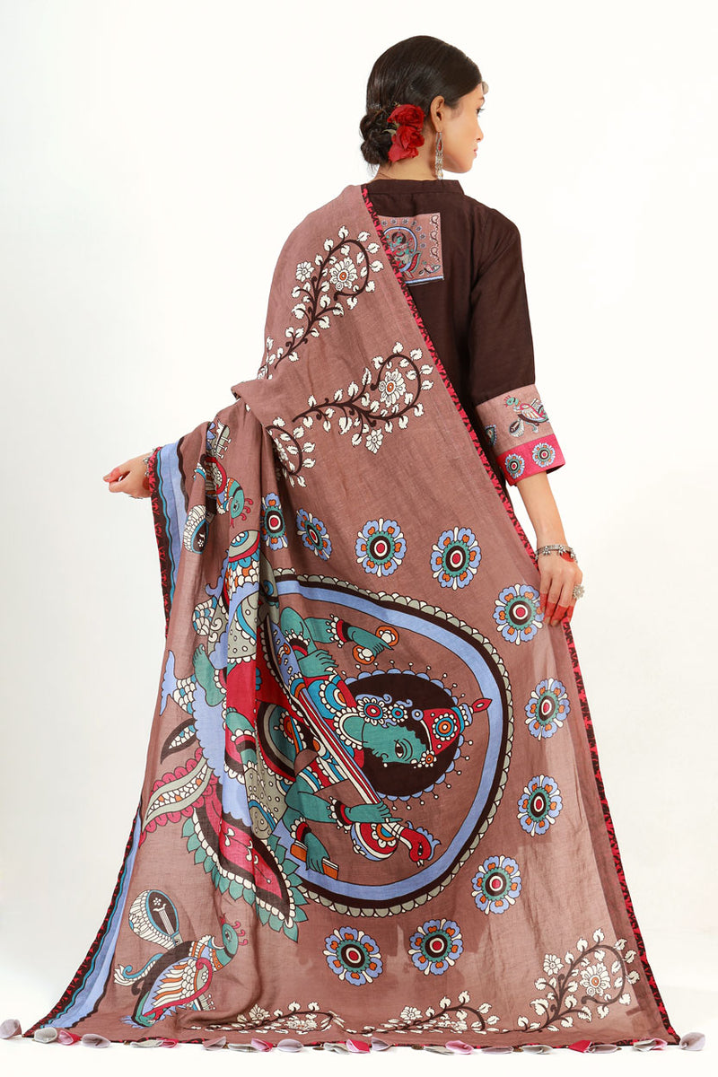 Coffee Saraswati Set + Brahmi dupatta ( set of 3 )