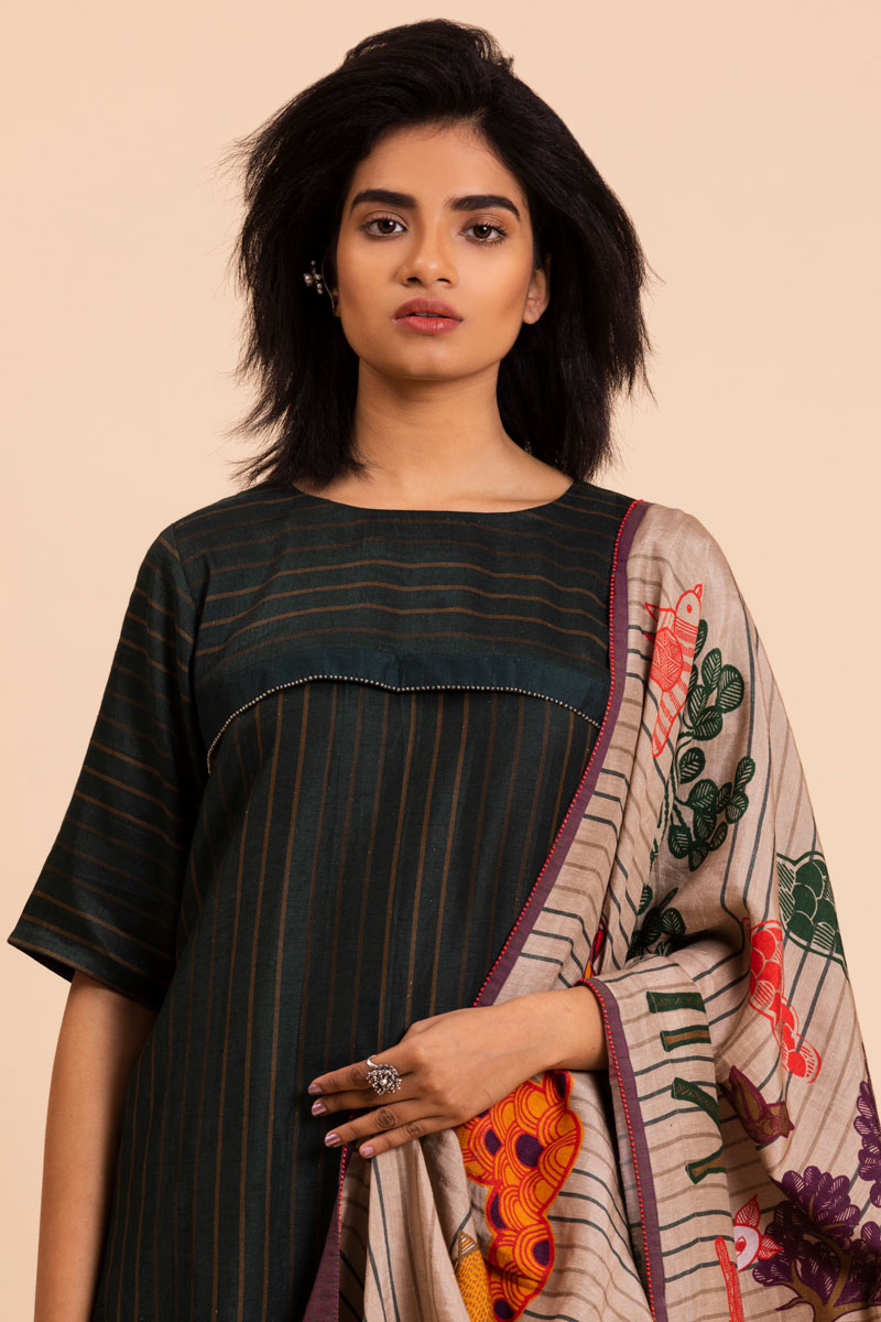 Bottle green set with dupatta (set of 3 )