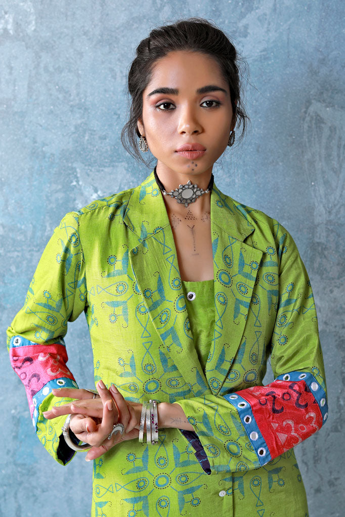 Aaina Lime Dress-Jacket Set (set of 2)