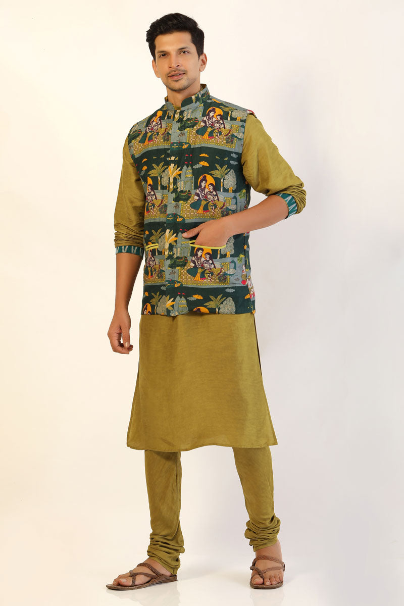 Sage green set of - 3 ( kurta + churidar + jacket )