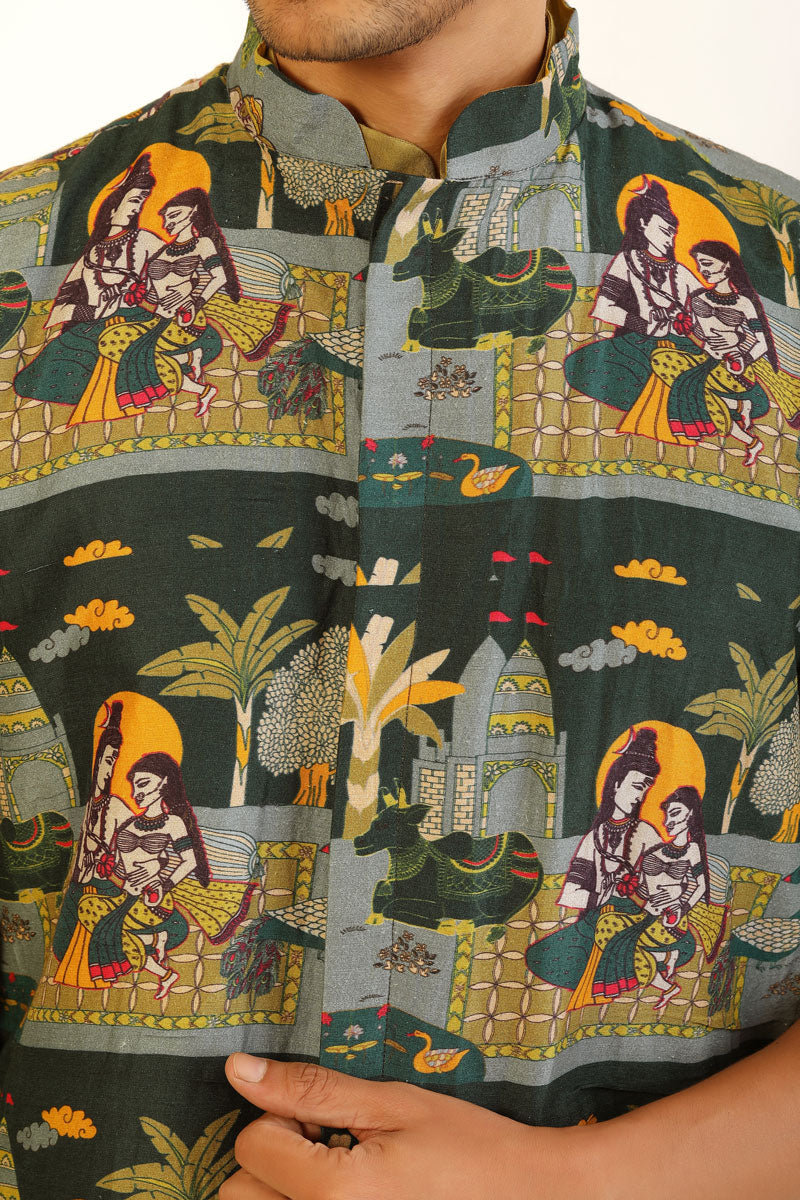 Sage green set of - 3 ( kurta + churidar + jacket )